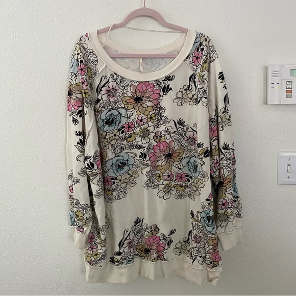 Free People Floral Off-the-Shoulder Sweater - Cream and Multicolor - Picture 4 of 11